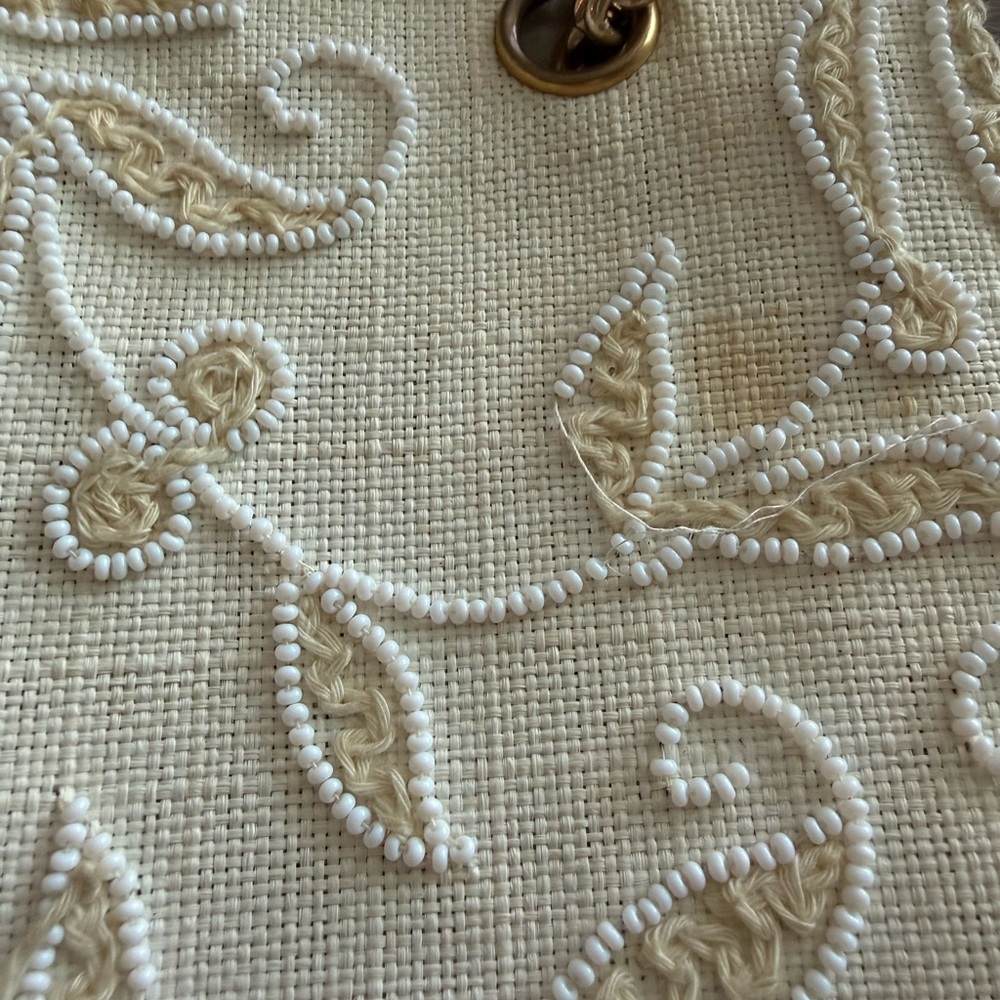 Vintage Cream Embroidered Intricate Shoulder Bag Made in France The Carib Shop - Picture 6 of 6
